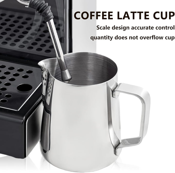 Milchkännchen Edelstahl, 2 Stück Milchschaumkännchen 350ml und 600ml, Milchkanne Edelstahl, Silber M