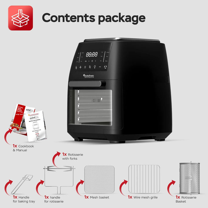 TurboTronic Heissluftfritteuse XXL 12L – Digitale Airfryer & Dörrautomat mit 12 Programmen, Fettfrei