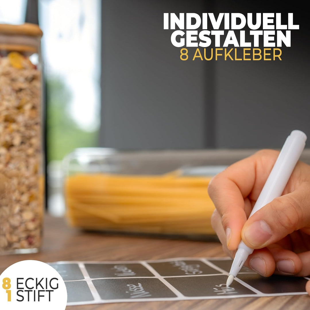 CLIDOR ® Vorratsgläser mit Deckel, Eckig - 6er Set - Extra dickes Glas - Vorratsdosen mit Deckel luf