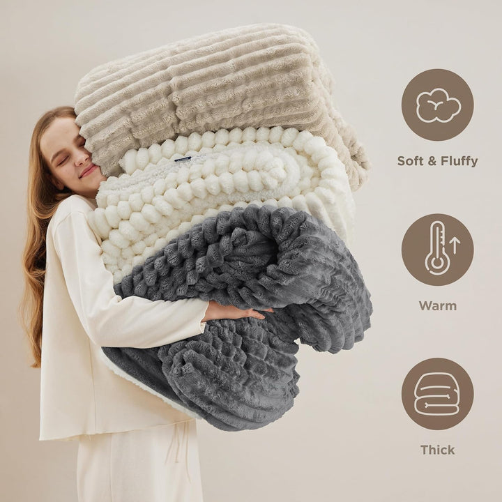 BEDSURE Sherpa Decke Weiss - Warme Dicke Kuscheldecke Flauschig, Sofadecke Couchdecke Winterdecke, W