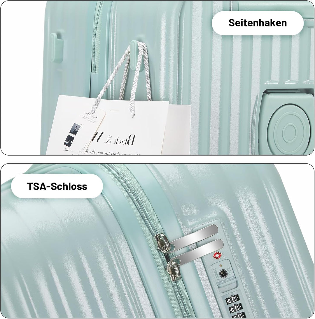 Kofferset 4 Teilig Hartschale Koffer Set mit Kosmetikkoffer Gepäcksets mit Getränkehalter USB-Anschl