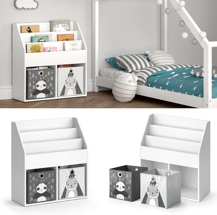 Vicco Kinderregal Luigi, Weiss, 72 x 79 cm mit 2 Faltboxen Opt.5, zur Aufbewahrung von Büchern und S