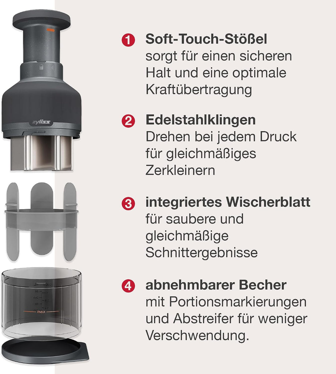 Zyliss Zick Zick 3 Manueller Lebensmittelzerkleinerer, manueller Gemüseschneider und -würfelschneide