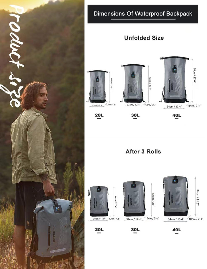 IDRYBAG Wasserdichter Rucksack Dry Bag 20L/30L/40L, schwimmender trockener Rucksack wasserdicht für