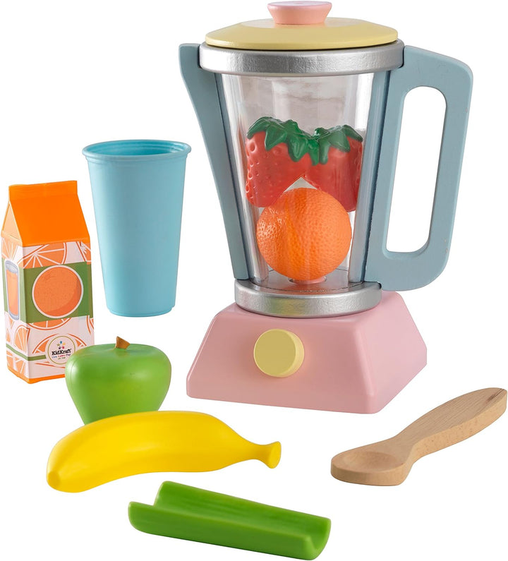 KidKraft Pastell Smoothie Spielset aus Holz für Kinderküche mit Mixer und Obst, Spielküche Zubehör,