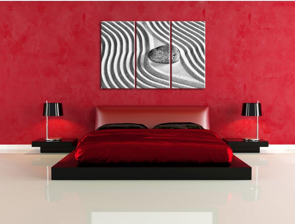 Pixxprint Steine in Sand mit Muster als Leinwandbild/Grösse: 3 Teilig (120x80 cm) cm/Wandbild/Kunstd