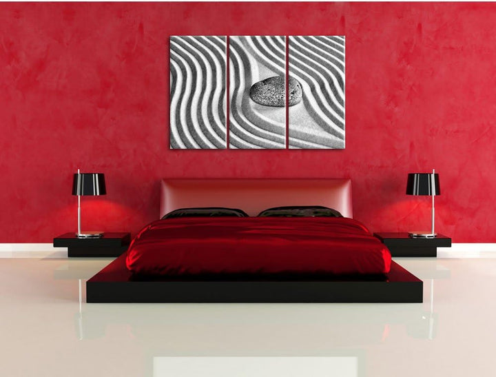 Pixxprint Steine in Sand mit Muster als Leinwandbild/Grösse: 3 Teilig (120x80 cm) cm/Wandbild/Kunstd