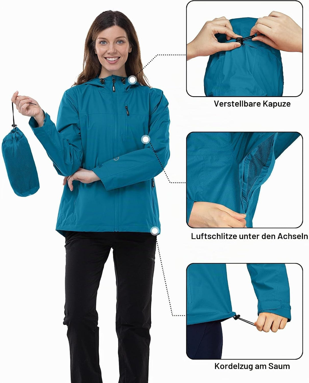 Outdoor Ventures Damen Regenjacke 10000MM Wasserdicht Leichte Gefüttert Packbar Sportjacke Funktions