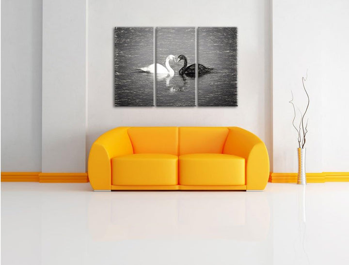 Pixxprint verliebte Schwäne schmusen Kunst / 3-Teilig/Gesamtmass 120cm Leinwandbild bespannt auf Hol