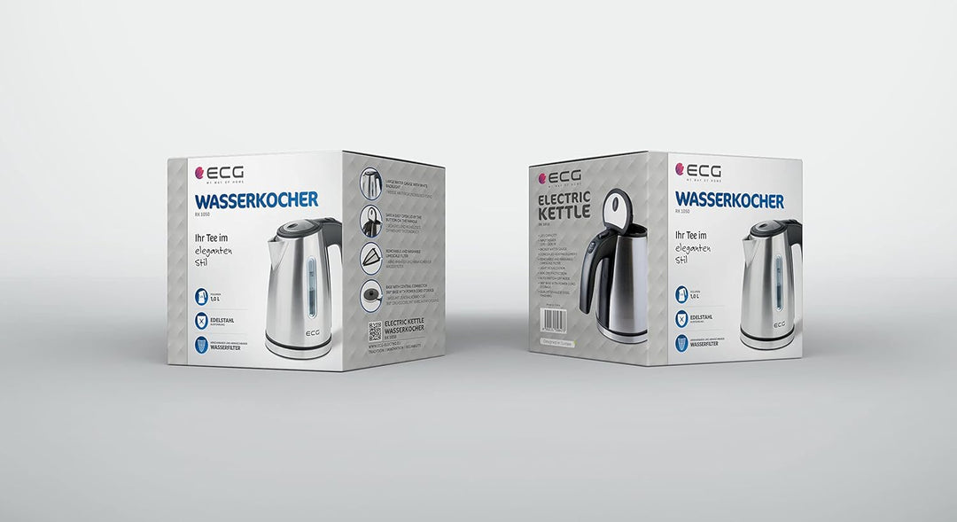 ECG RK 1050 Edelstahl Wasserkocher, 1.0 Liter 1 Liter Edelstahl-design, 1 Liter Edelstahl-design