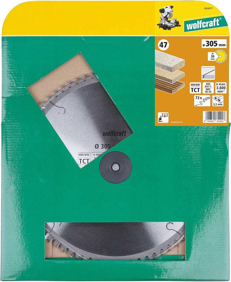 wolfcraft 6549000 Kapp- und Gehrungssägeblatt ø 305 mm - feine, saubere Schnitte