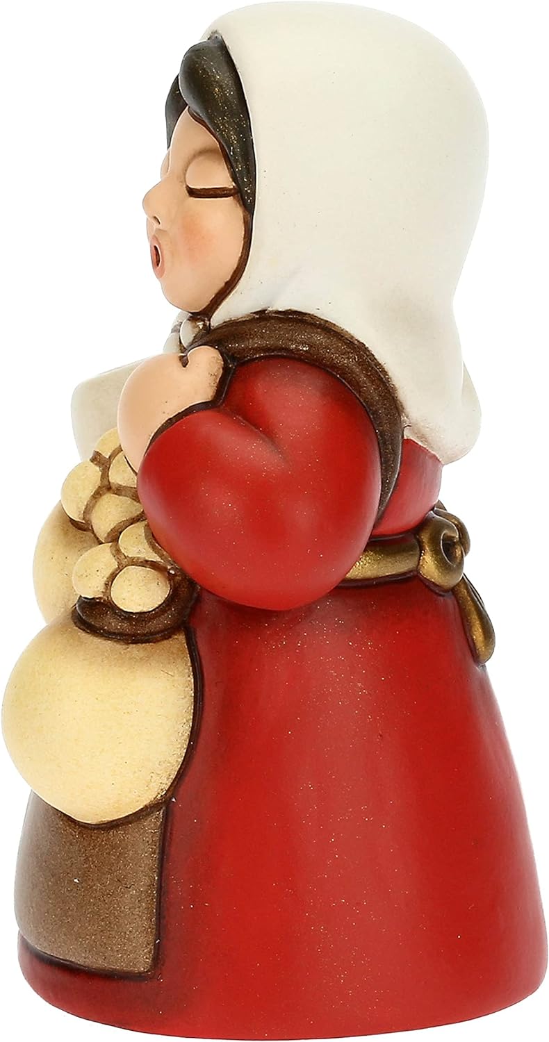 THUN - Krippe 2022 - Krippenfigur für Damen mit Käse aus Keramik, handverziert, rotes Kleid - Klassi