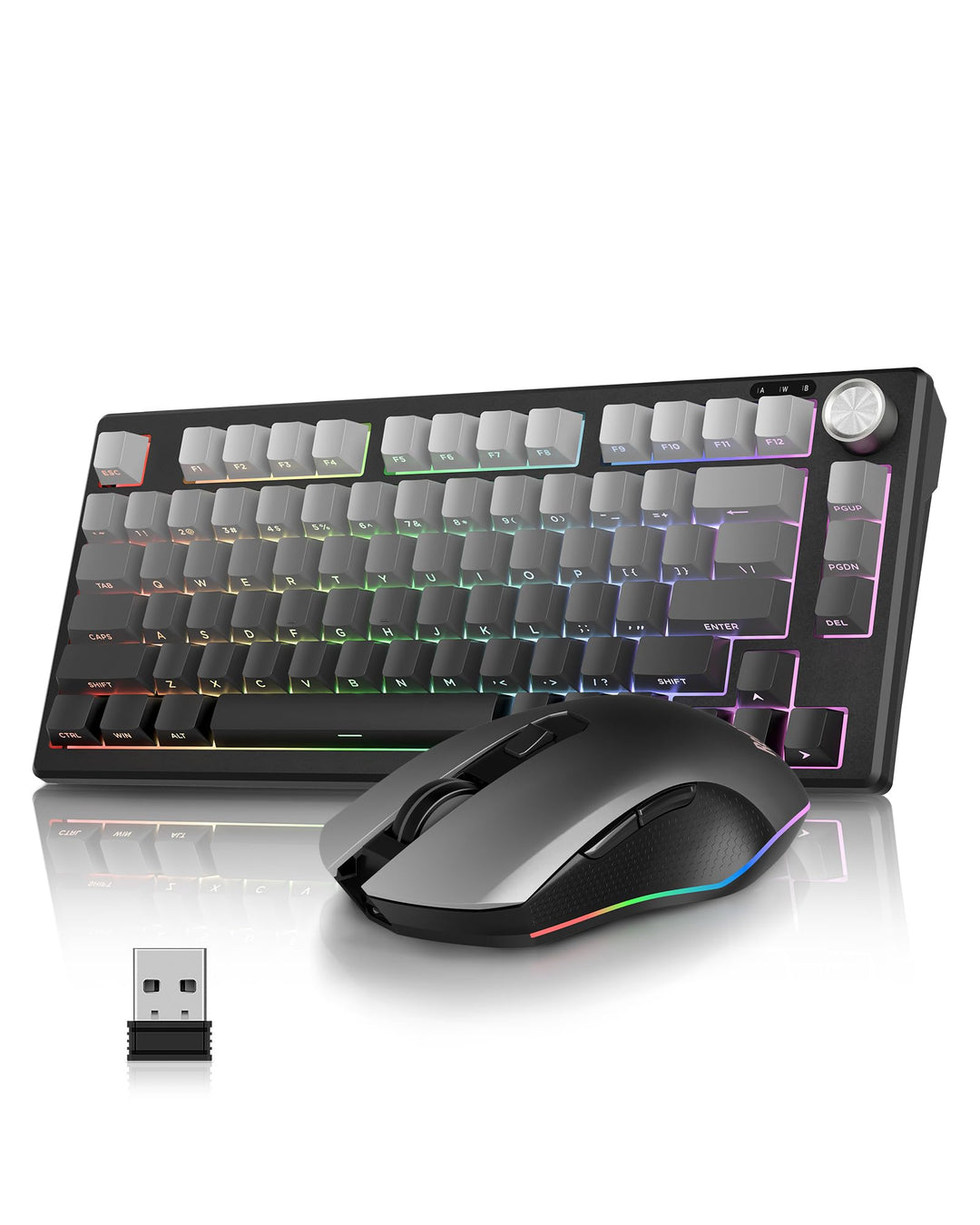 RedThunder K75 Gaming Tastatur und Maus Set Kabellos, 75% US Layout, Seitliche TKL Membrantastatur,