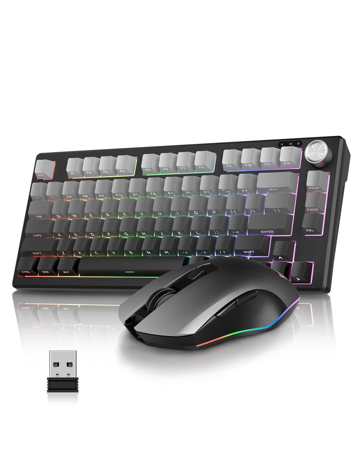 RedThunder K75 Gaming Tastatur und Maus Set Kabellos, 75% US Layout, Seitliche TKL Membrantastatur,