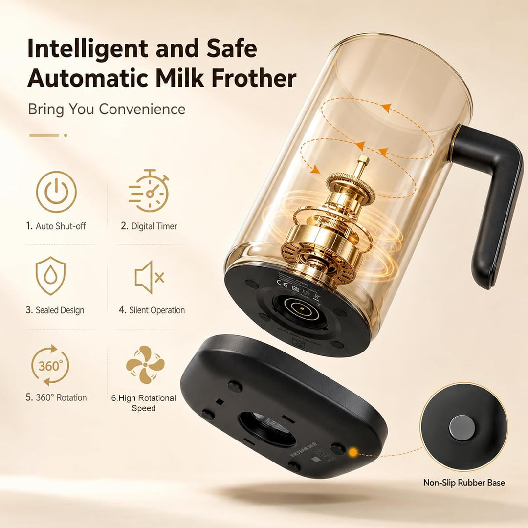 Viowey Milchaufschäumer Elektrisch 4 in 1, 350ml Silent-Motor, Auto-Abschaltung, Antihaftbeschichtun