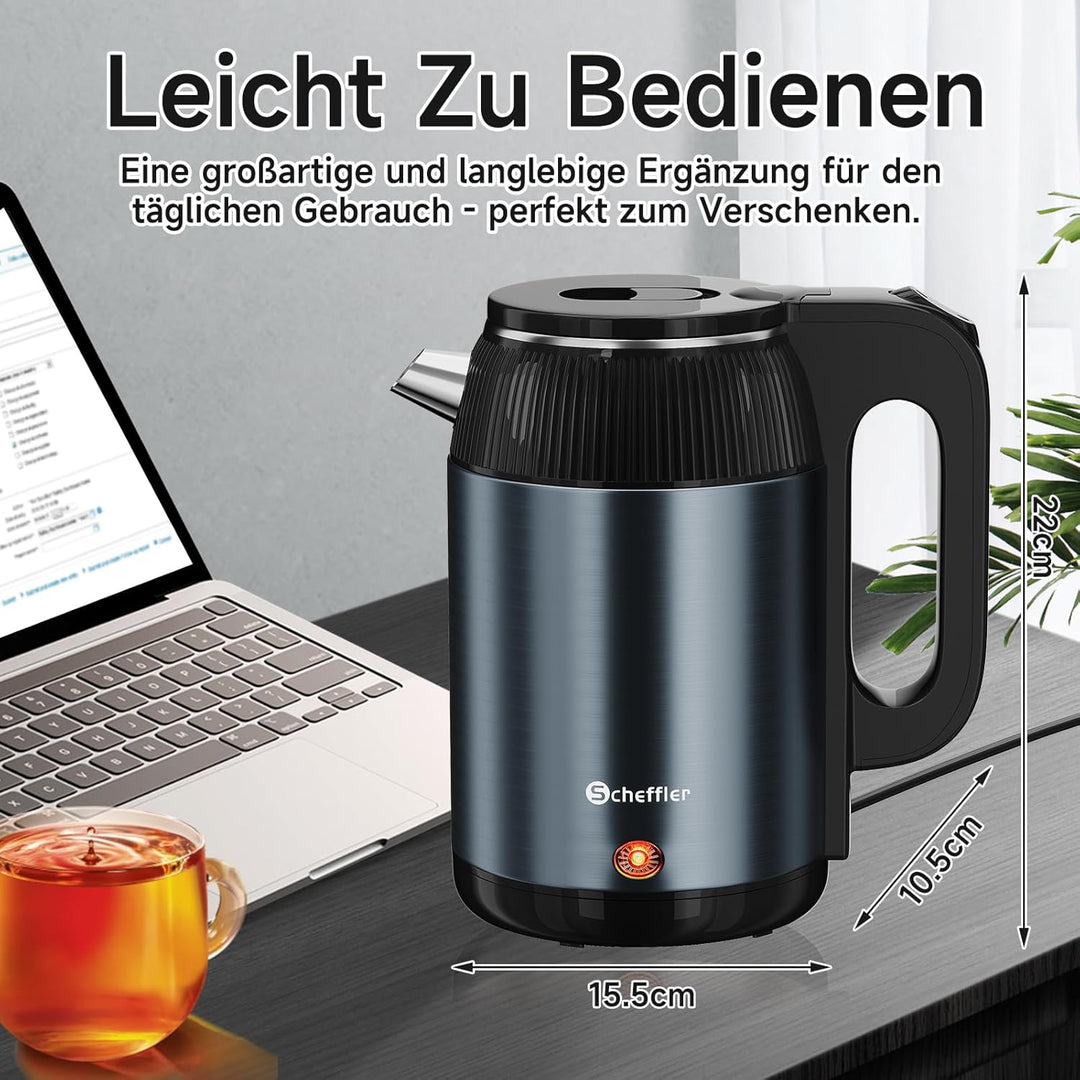 SCHEFFLER Wasserkocher Edelstahl 2.2 Liter Elektrischer Wasserkocher 1500W Teekocher mit 360°-Basis,