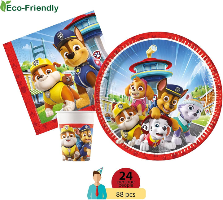 Ciao - Party-Set Paw Patrol Rescue Heroes Menschen (88 Stück Teller Ø23 cm, 24 Becher 200 ml, 40 Ser
