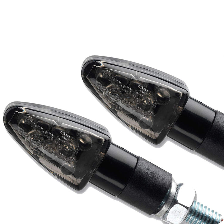 LED Motorrad Mini Blinker Wizzard Schwarz kurz smoke getönt universal 12V 2 Stück 1 paar Roller Quad