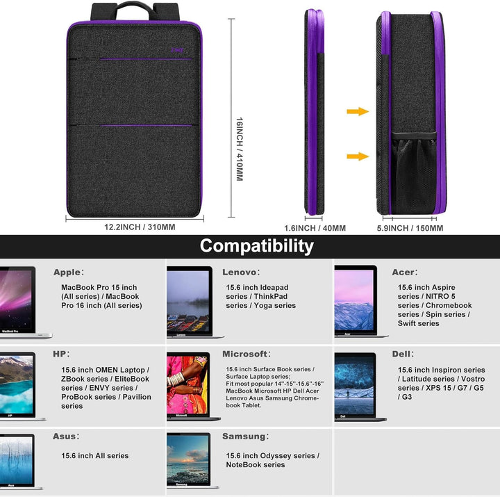ZINZ Schlanker und Erweiterbarer Laptop Rucksack mit 15, 15,6 16 Zoll Hülle, Spritzwassergeschützte