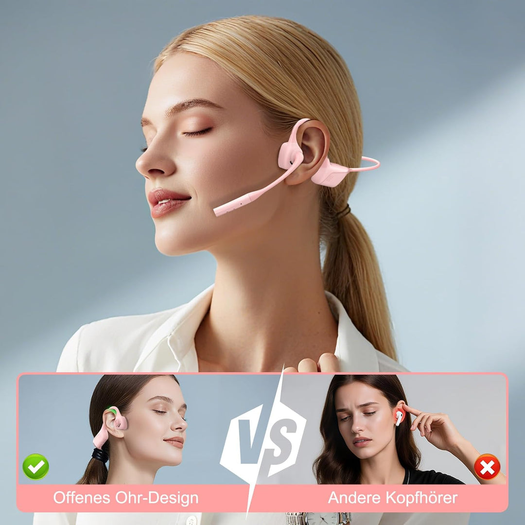 Smof Bluetooth Headset mit Mikrofon, Qualcomm® aptX-LL Open-Ear Kopfhörer Geräuschunterdrückung und