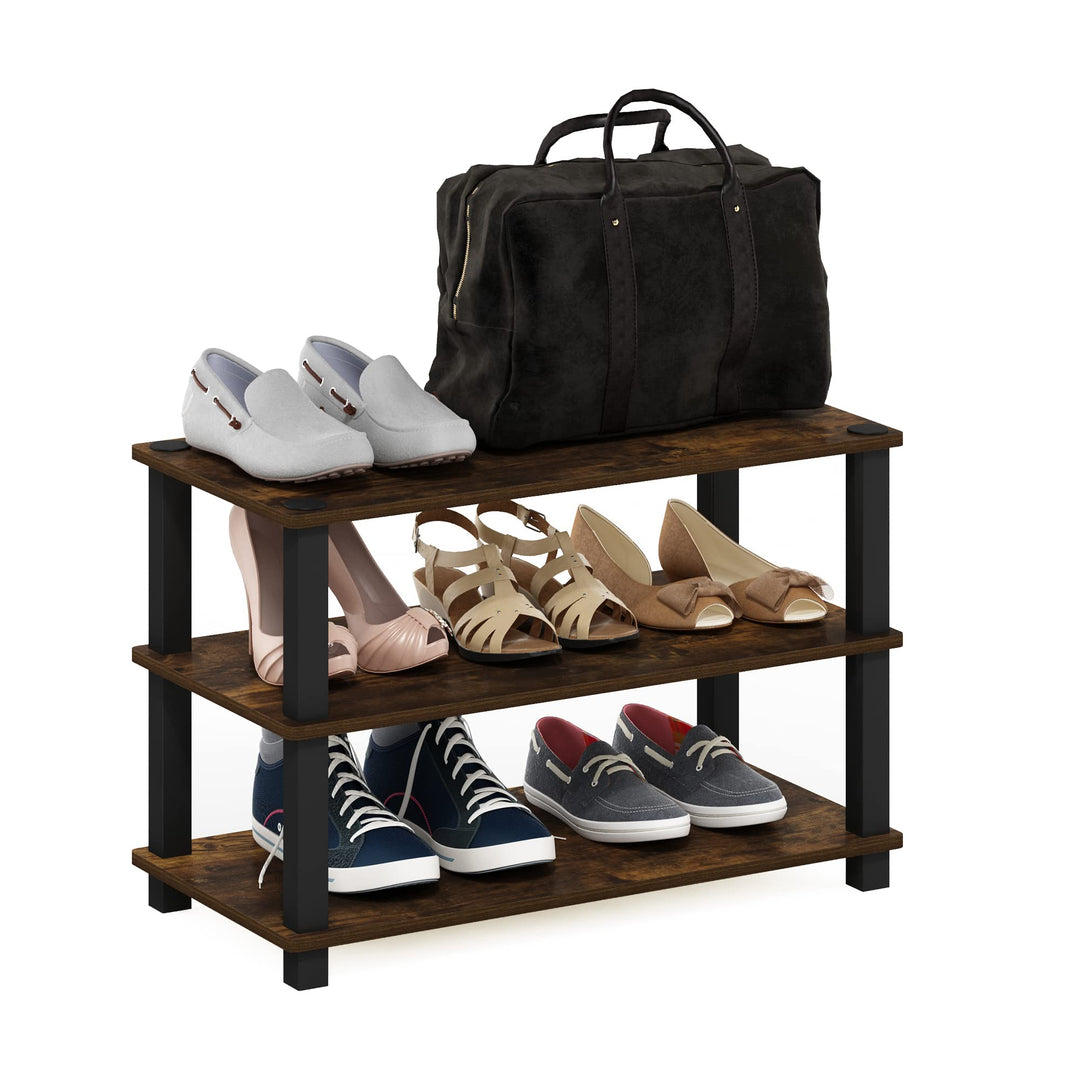 Furinno Turn-S-Tube Schuhregal mit 3 Ebenen, Bernsteinkiefer/Schwarz, Bernsteinkiefer/Schwarz