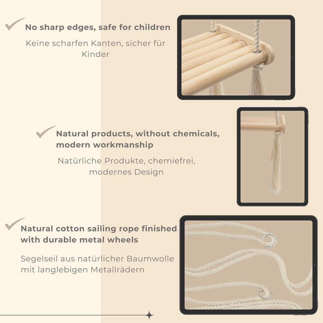 MAMOI® Babyschaukel aus Holz | Holzschaukel | Schaukelbrett aus Holz | Babyschaukel für zu Hause | I