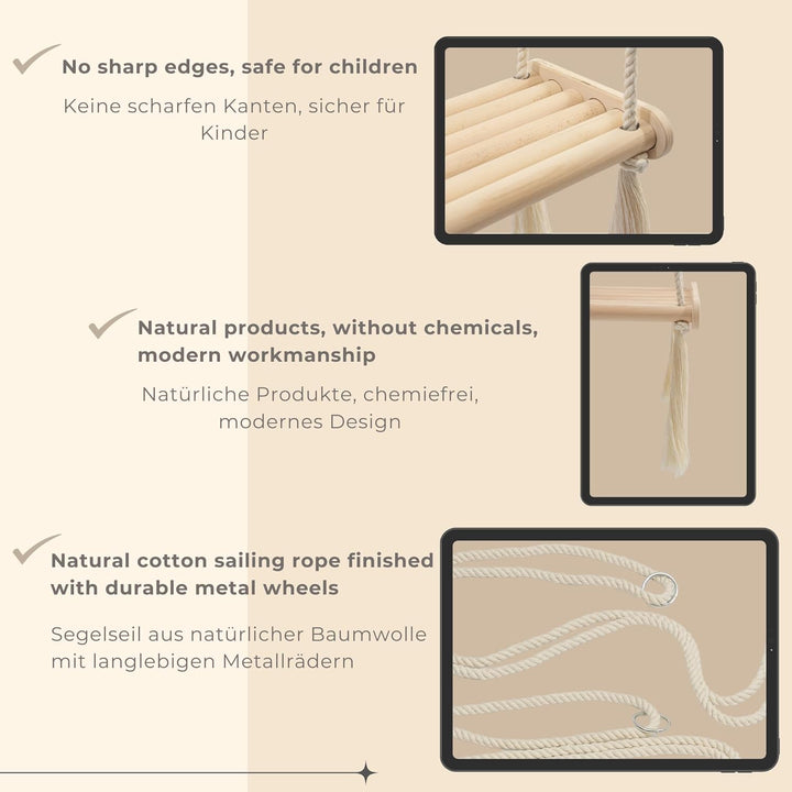 MAMOI® Babyschaukel aus Holz | Holzschaukel | Schaukelbrett aus Holz | Babyschaukel für zu Hause | I