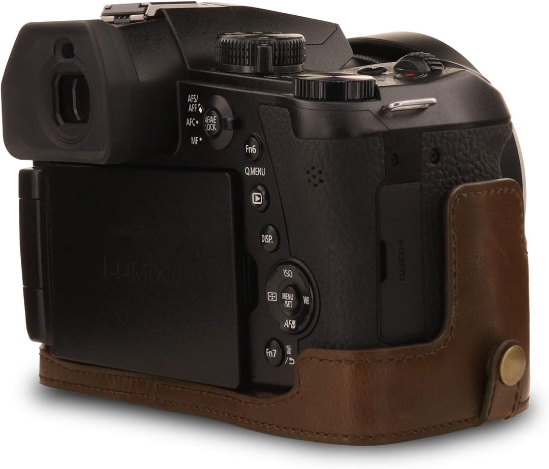 MegaGear MG1679 Ever Ready Leder Kameratasche mit Trageriemen kompatibel mit Leica V-Lux 5, Panasoni