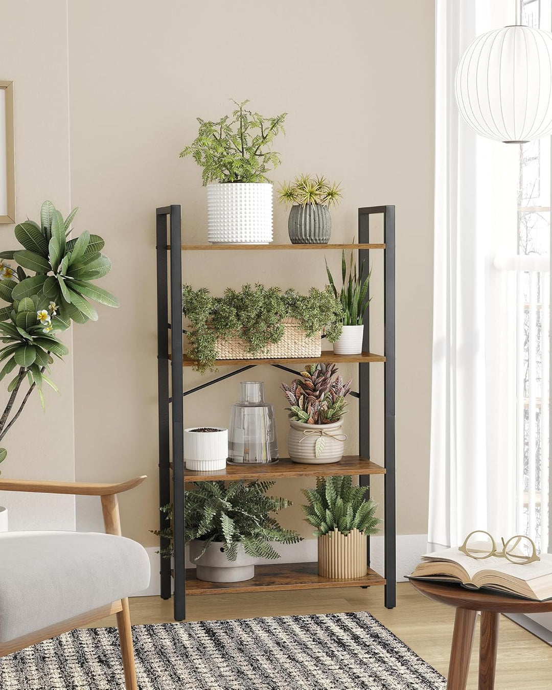 VASAGLE Regal mit 4 Ebenen, Bücherregal, Aufbewahrungsschrank, für Büro, Wohnzimmer, Schlafzimmer, 3