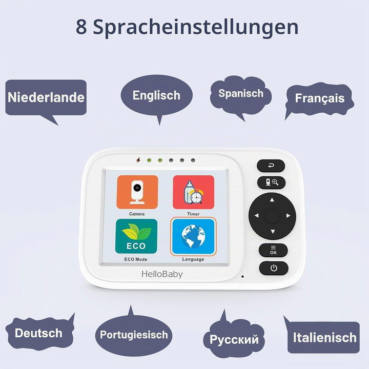 HelloBaby HB2438 Baby Monitor with Camera, Video Baby Monitor Without WiFi, 3.2 Inch Screen, Wired C