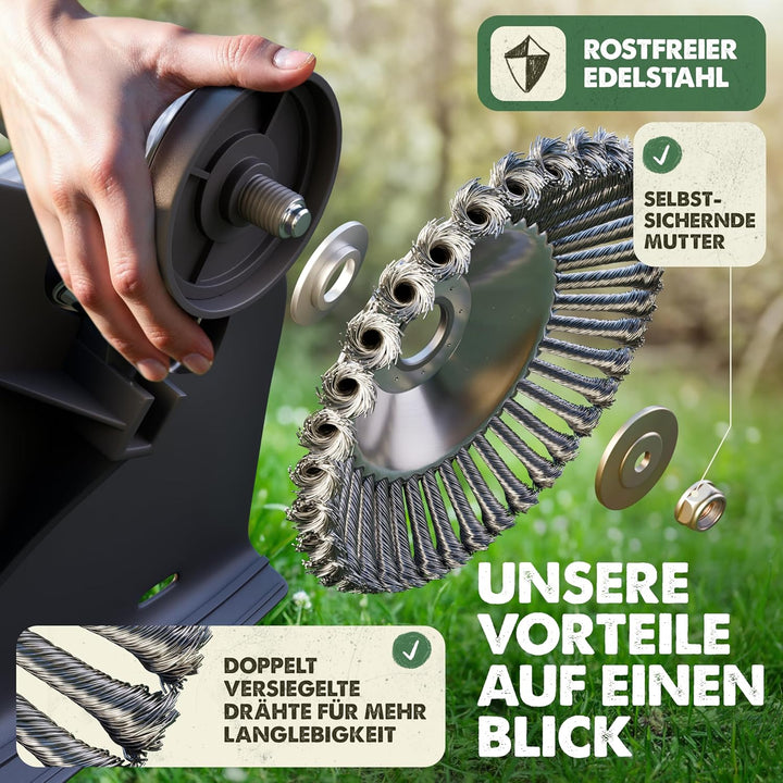 LAINFELD Unkrautbürste für Freischneider & Motorsense | Universelle Passform inkl. Adapter | Unkraut