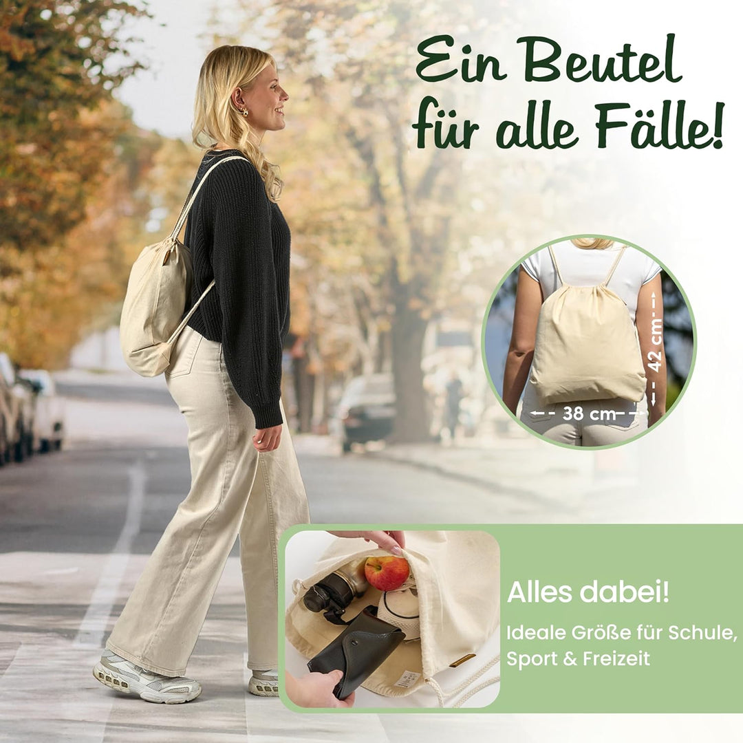 Baumwoll 10er SetNatur Turnbeutel Sportbeutel Zuziehbeutel Gymsack Sack Jute Schule Rucksack, Natur