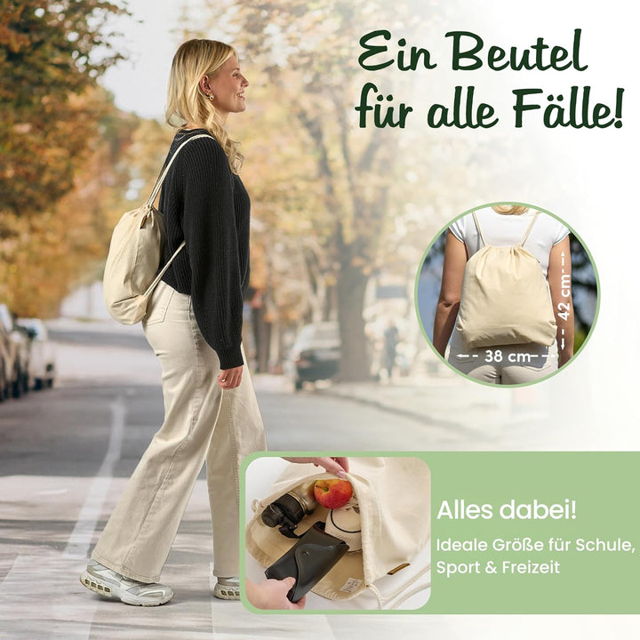 Baumwoll 10er SetNatur Turnbeutel Sportbeutel Zuziehbeutel Gymsack Sack Jute Schule Rucksack, Natur