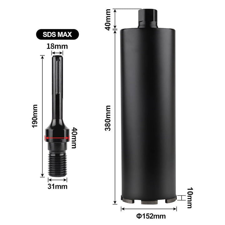 CPROSP 1¼" UNC Diamantbohrkrone ø152MM, L 420mm, Kernbohrkrone mit SDS MAX Adapter, Bohrkrone für Na