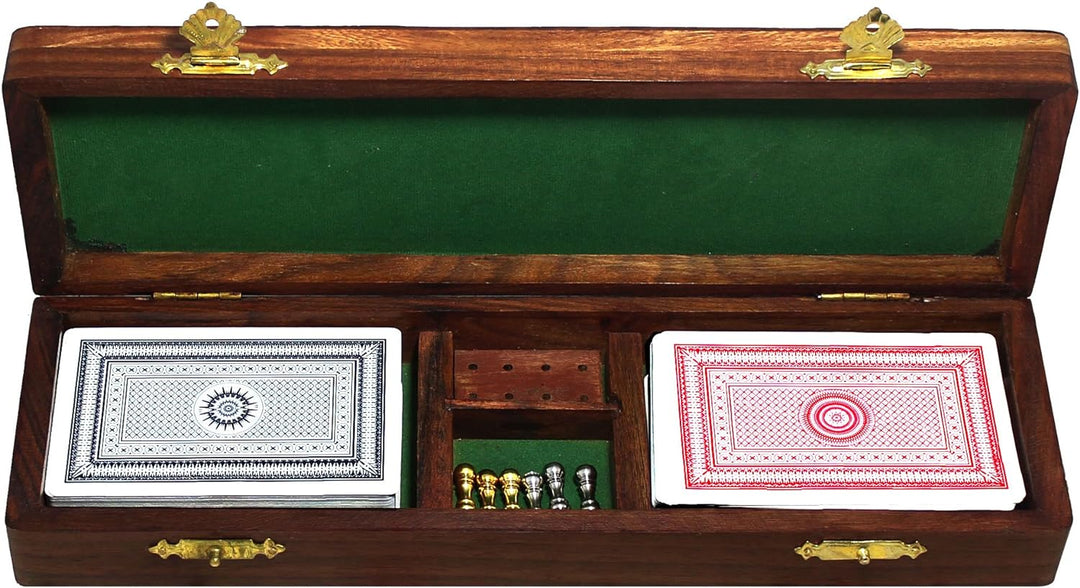 Weihnachtsgeschenke 2 Strecke hölzernen Cribbage Board und Stifte-Set mit 2 Decks Spielkarten