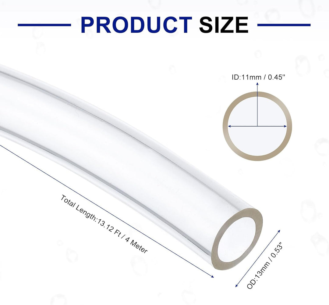 QUARKZMAN PVC Schlauch 11mm ID x 13mm OD (4 Meter) - Aquarium Schläuche - Gummischlauch Bierschlauch