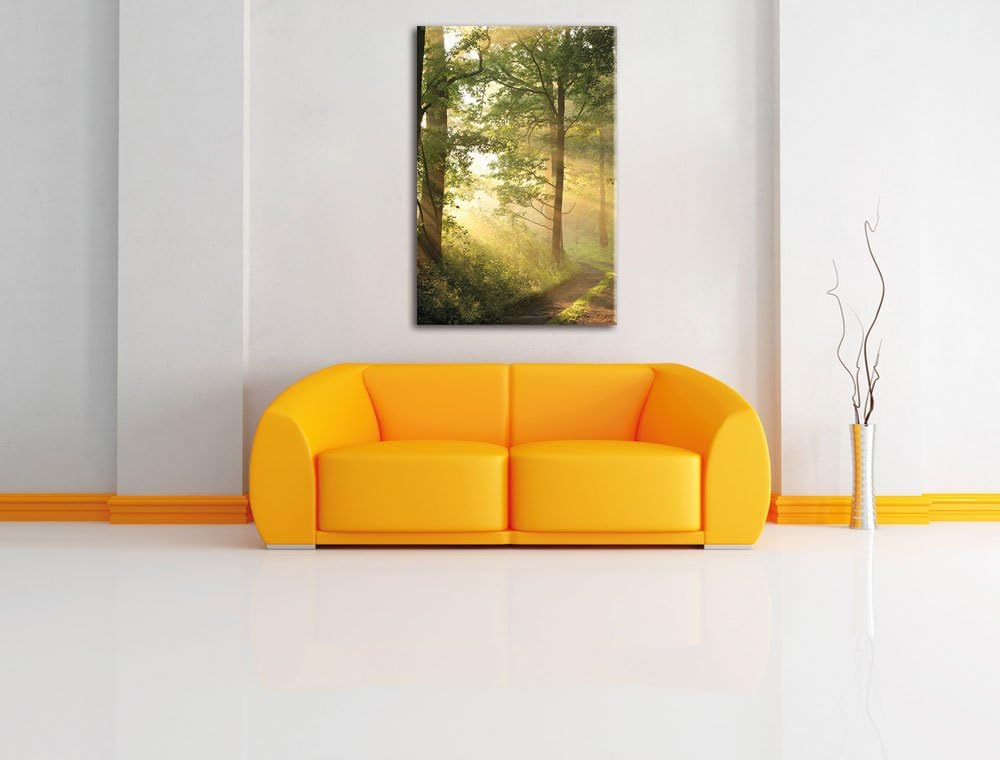 Waldweg im Winter, Format: 100x70 auf Leinwand, XXL riesige Bilder fertig gerahmt mit Keilrahmen, Ku