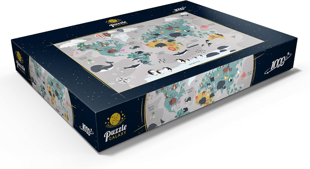 Die Weltkarte mit Cartoon-Tieren für Kinder - Premium 1000 Teile Puzzle - MyPuzzle Sonderkollektion