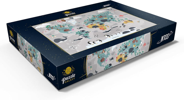 Die Weltkarte mit Cartoon-Tieren für Kinder - Premium 1000 Teile Puzzle - MyPuzzle Sonderkollektion