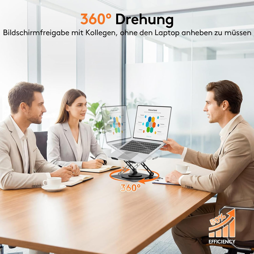TECKNET 360° Laptop Ständer Höhenverstellbar, Verstellbarer Notebook Halterung aus Metall mit Doppel