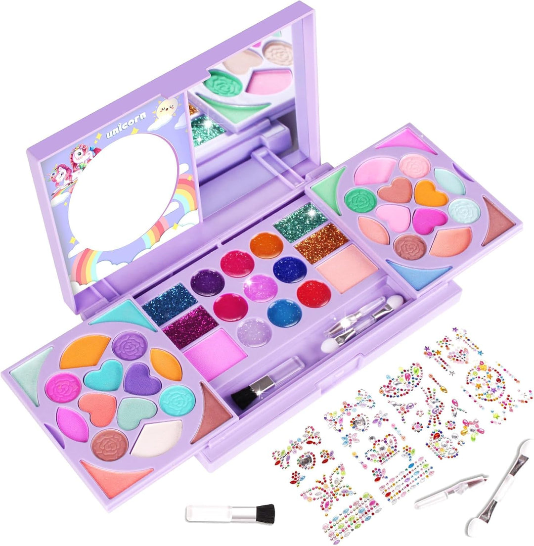 Tomons Schminkkoffer Mädchen, waschbarer Kinderschminke Set Mädchen mit Glitzersteine selbstklebend,