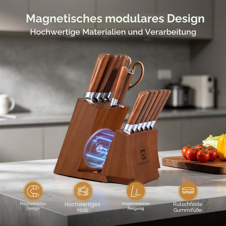 Küchenmesser-Sets mit Block, 15 Stück Messersets mit magnetischem, abnehmbarem Messerhalter, Hartsta
