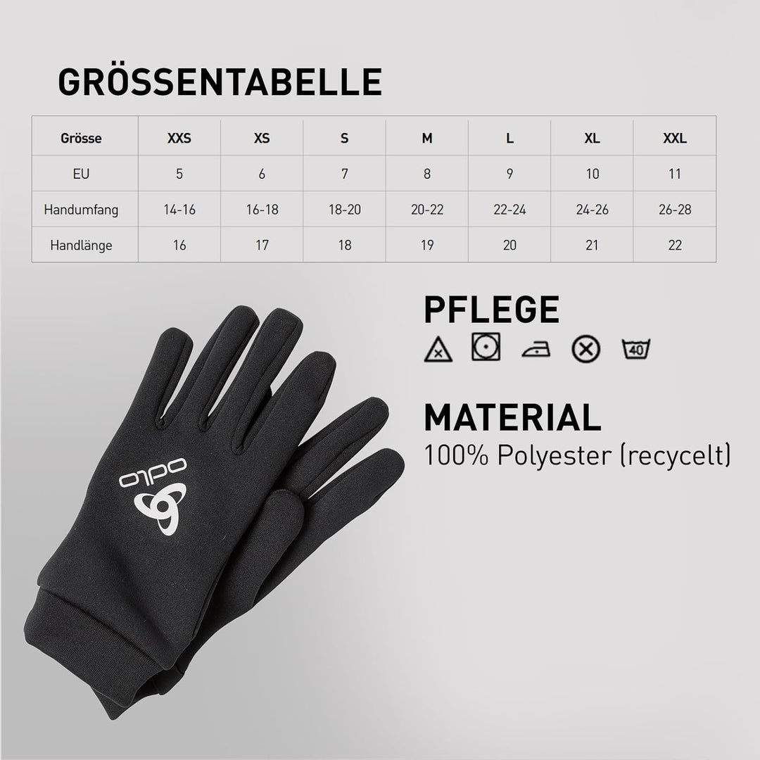 Odlo Sporthandschuhe Herren Damen Stretchfleece Liner I Unterziehhandschuhe I Ski Handschuhe Schwarz