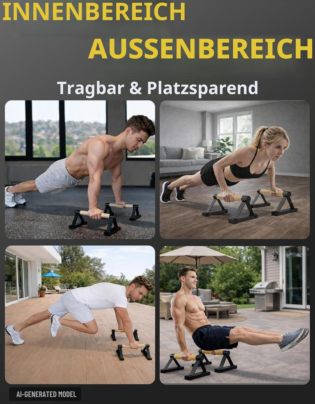 Wooden Push Up Bars Set, 2 Stück Liegestützgriffe aus Buchenholz Non Slip Parallettes Bars für Calis