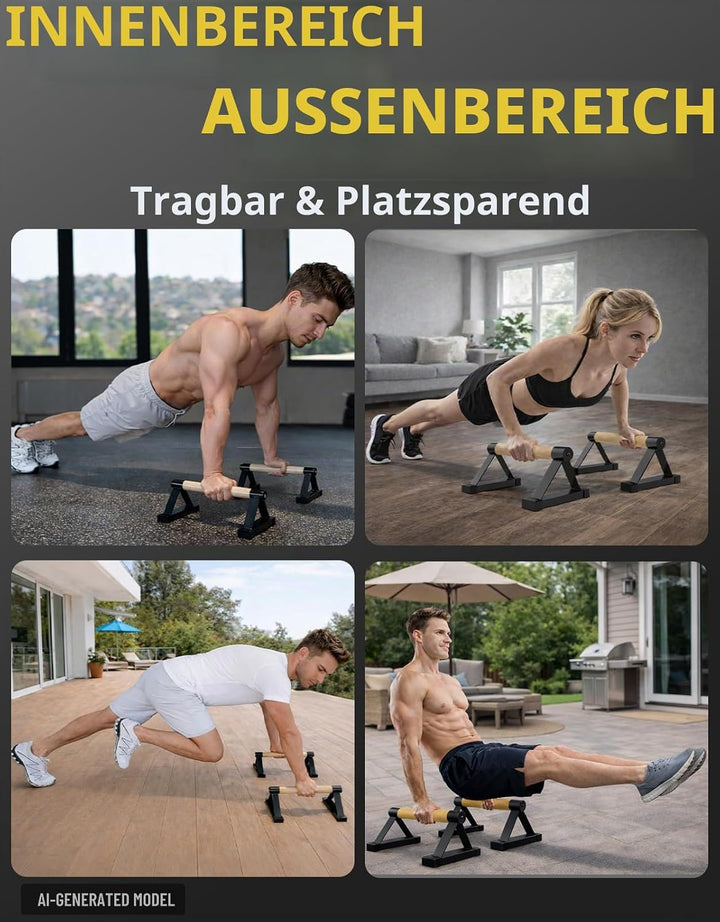 Wooden Push Up Bars Set, 2 Stück Liegestützgriffe aus Buchenholz Non Slip Parallettes Bars für Calis