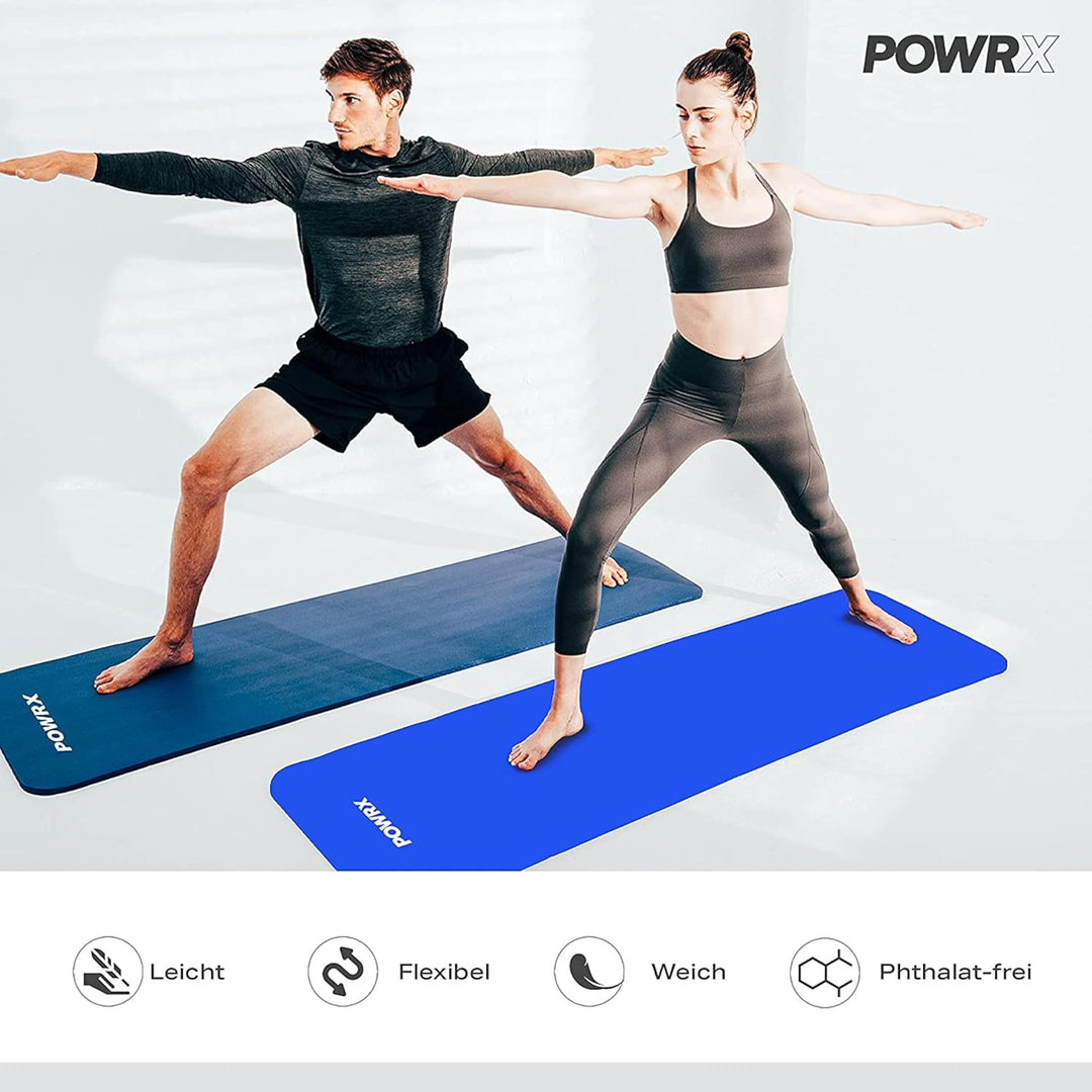 POWRX Gymnastikmatte - Trainingsmatte für Yoga, Gymnastik und Pilates Zu Hause - rutschfeste, Phthal