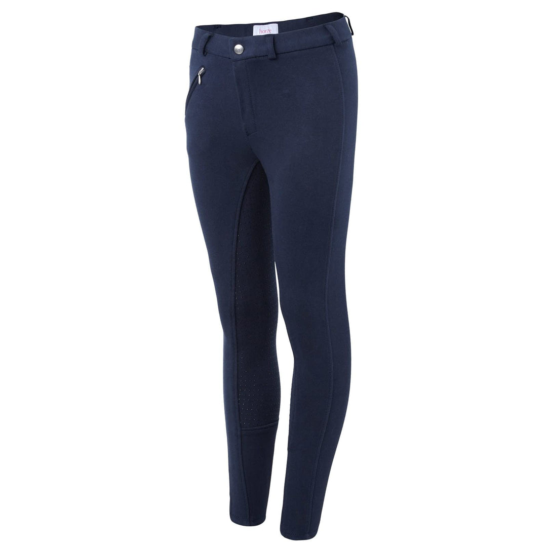 HORZE Kinder Reithose Active, Vollbesatz Reithose Mädchen mit Silikon 120 Pfauenblau, Pfauenblau 120