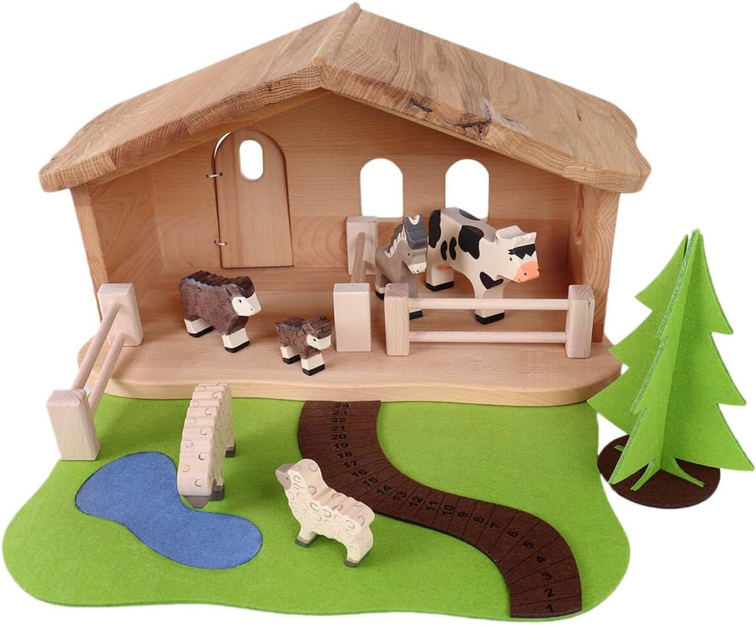 Weihnachtskrippe aus Holz | Krippenstall mit Stall und Hauptraum | Vielseitig als Bauernhof nutzbar