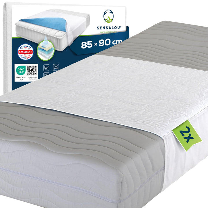 Sensalou 2 Stück Wasserdichte Inkontinenzauflage mit Flügeln 85x90 cm - Stecklaken Baby Kinder Bett