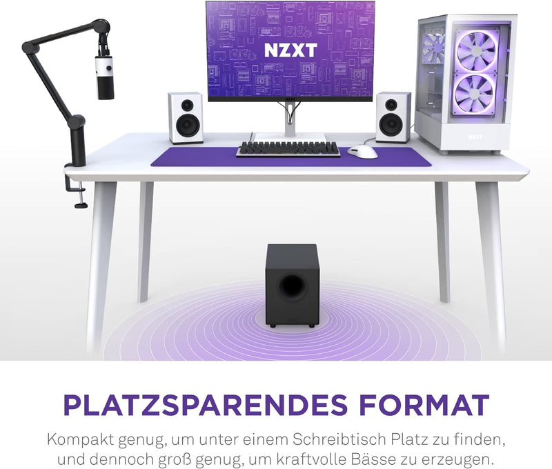 NZXT Relay PC-Gaming-Desktop-Subwoofer – AP-SUB80-EU - 140 Watt – Tiefer, kraftvoller Bass – Nach un